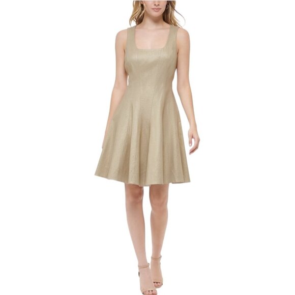 Tommy Hilfiger NWT $149 Gold Metallic Fit & Flare Mini Dress, Women’s Size 12 - Picture 1 of 13